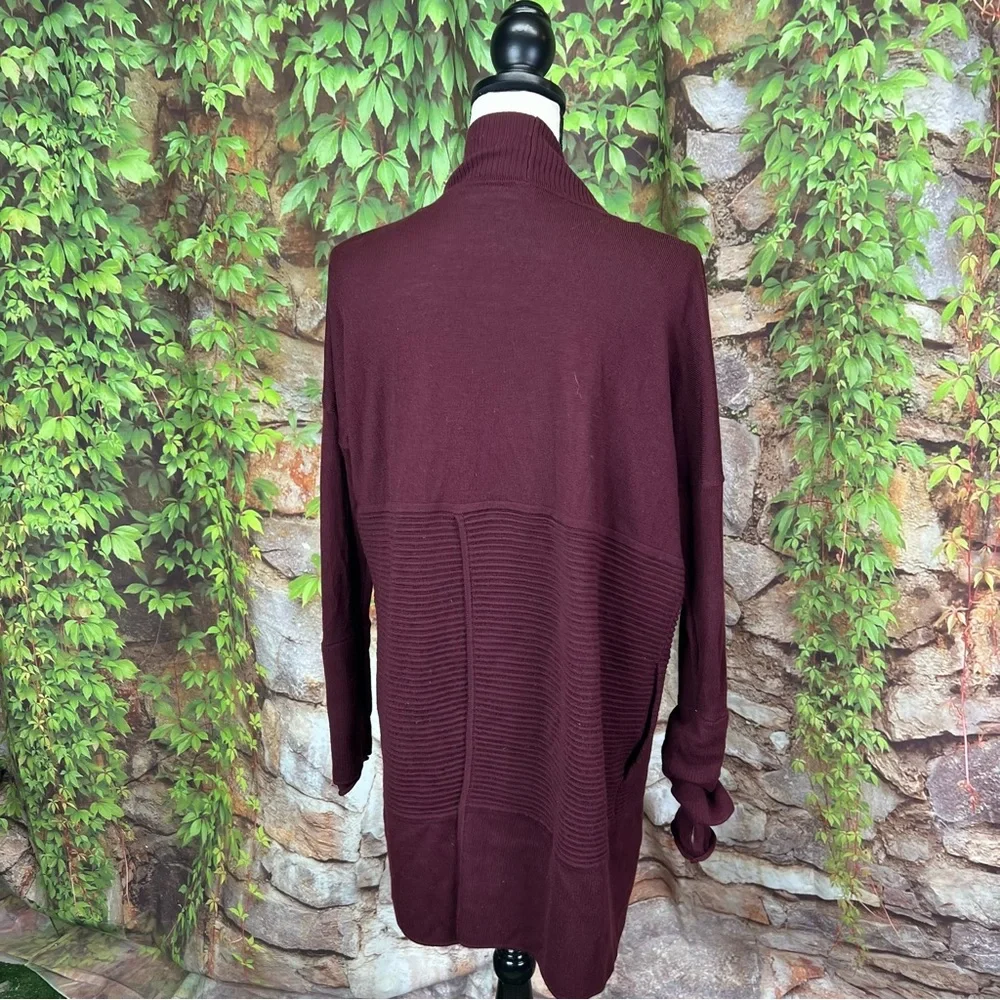 LULULEMON Heathered Plum Athleisure Rib Knit Merino Wool Open Cardigan Sweater 4